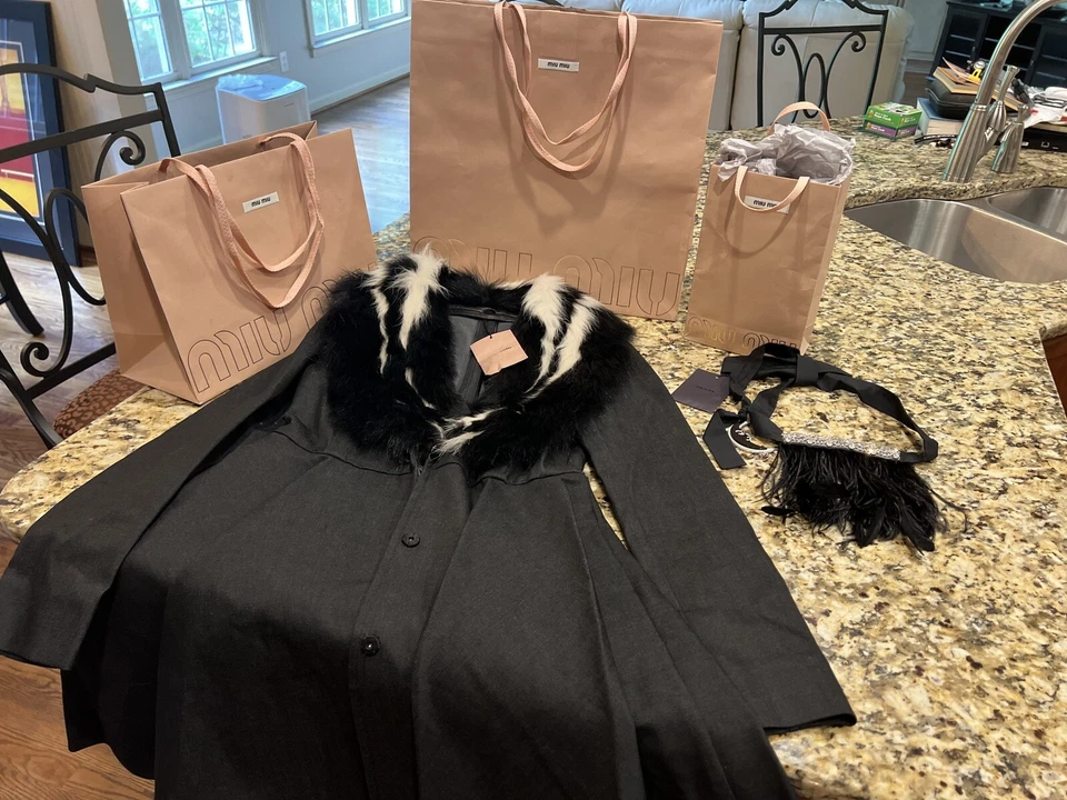 5.8K New Prada Miu Miu Real Fur Black Zebra Coat 2 4 38 40 Jacket Gift Bag S M - Image 3 of 4