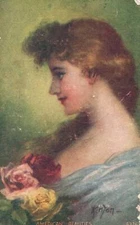 Vintage PPC - Lovely lady with flowers - F23562