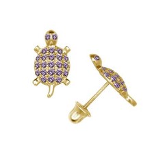 14k Yellow or White Gold Turtle CZ Stud Earrings