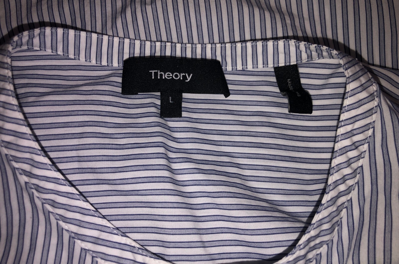 THEORY  Women's  Navy White Striped Blouse Top  Button Front Boxy Fit ,  Large