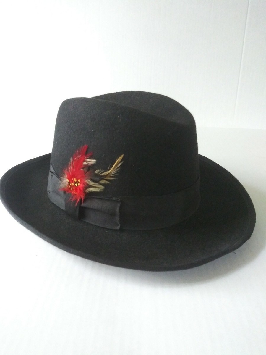 Ferrecci Godfather Premium Wool Formal Black Hat Fancy Daper with Feather  accent