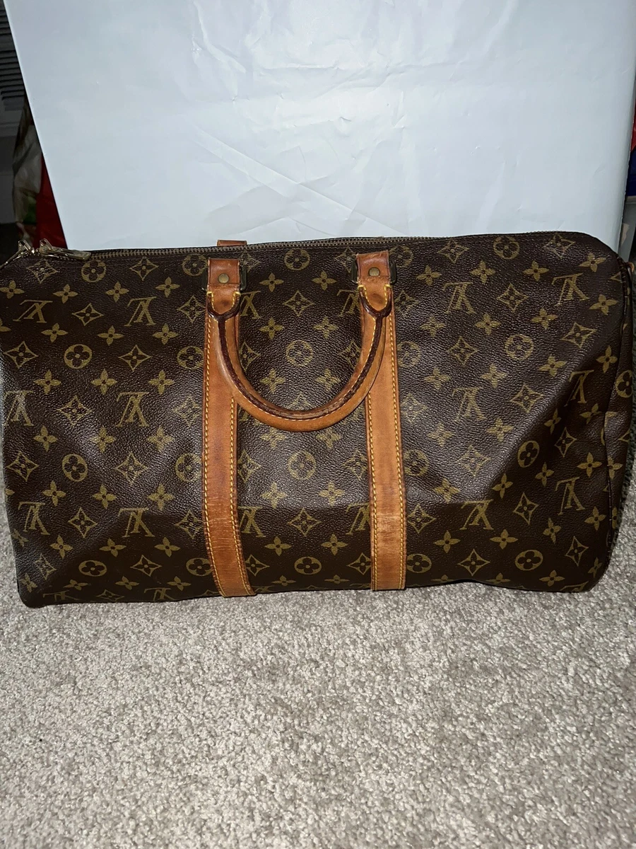 Louis Vuitton Monogram Coated Canvas Keepall 45 Brown Large Bag Travel Luggage