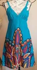 Anthropologie Aryeh Sun Dress Sz M Turquoise Floral Boho Silk Blend EUC Lined