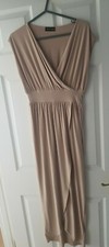 Womens Pretty Little Thing PLT Dusty Pink Wrap Maxi Dress Split Side Size 10 New