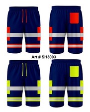 Mens Hi Viz Safety Work 3/4 Shorts with Grey High Visibility Reflective Tape