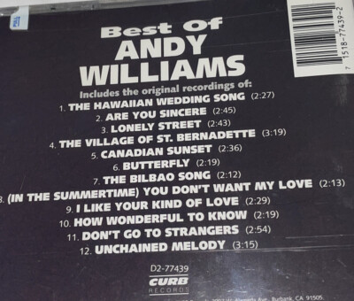 BEST OF ANDY WILLIAMS Andy Williams (CD, 1991, Curb) 715187743922