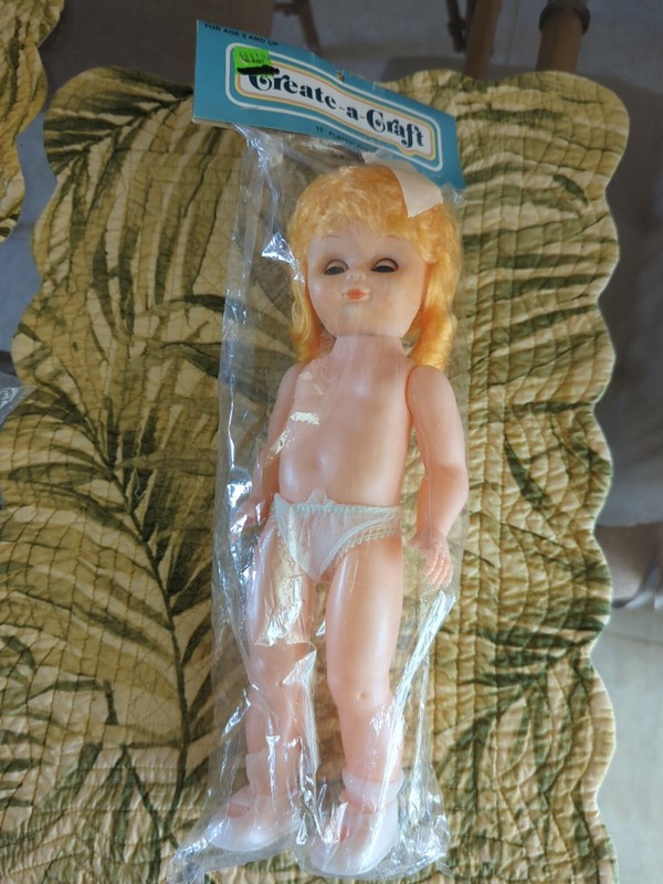 CREATE-A-CRAFT 13" CRAFT PLASTIC DOLL  BROWN EYES & LONG Blonde HAIR