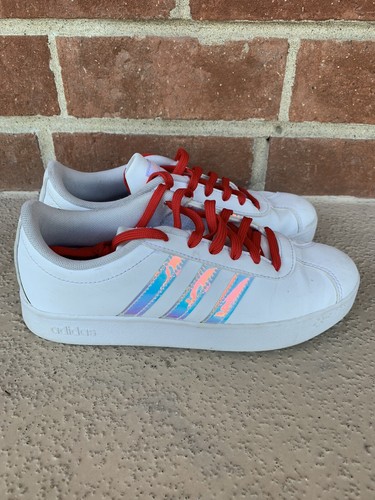 Adidas  VL Court 2.0 White Stripe Kids Sneaker Shoes Size 4 - Picture 4 of 9