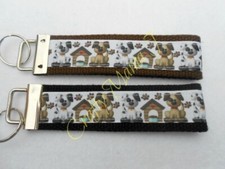 Cartoon Dog Doghouse Ribbon on Strong Webbing Key Fob Keychain Wristlet Animal