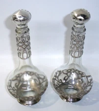 (2) Avon Regence Cologne Riviera Silver Tone Filigree Perfume Bottles Empty