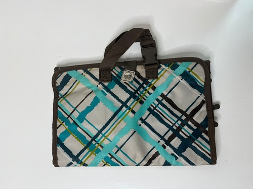 Thirty-One Make Up Organizer Blue Brown Plaid Travel Organizer