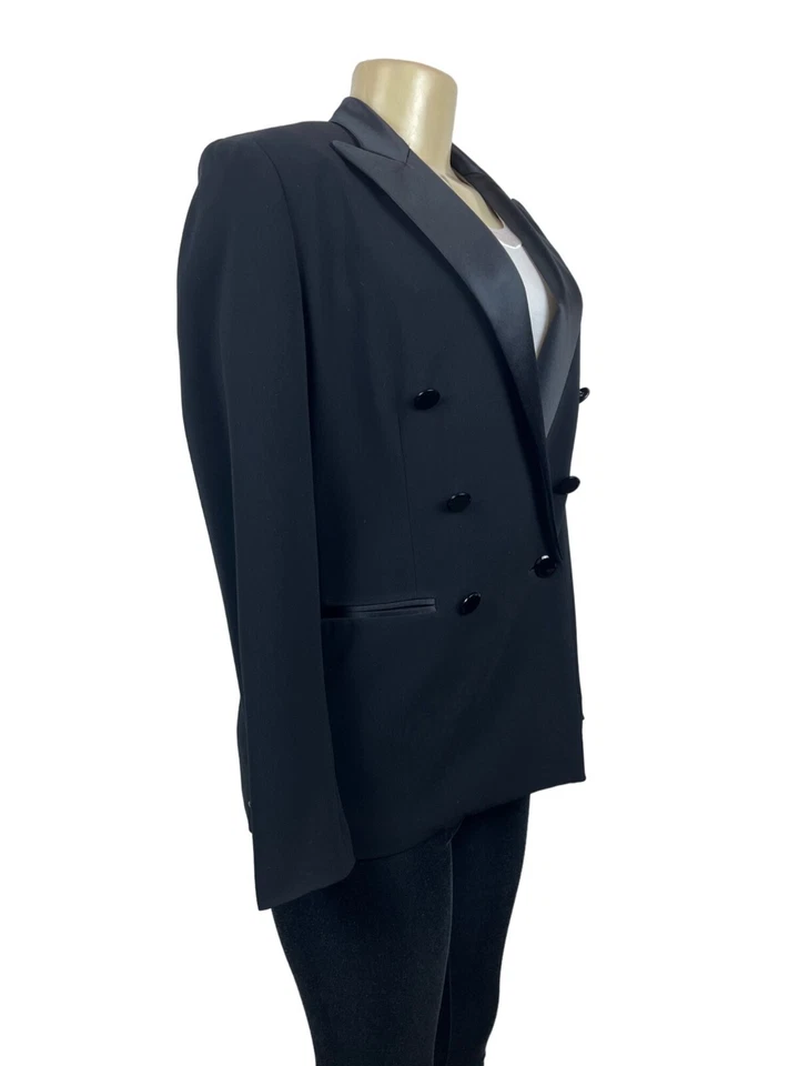 Blazer Ralph Lauren Para Mujer Negro Doble Pecho Pico Solapa Talla 6 Foto 2 de 4