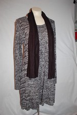 Womens GRAY & BLACK MARLED KNIT A-LINE SWEATER DRESS w/ SCARF Knee Length M 8-10