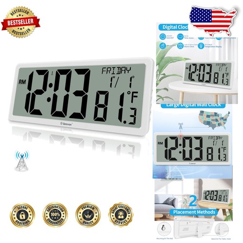14.3-Inch Atomic Clock - Jumbo Digital Time with Temperature for Home Décor