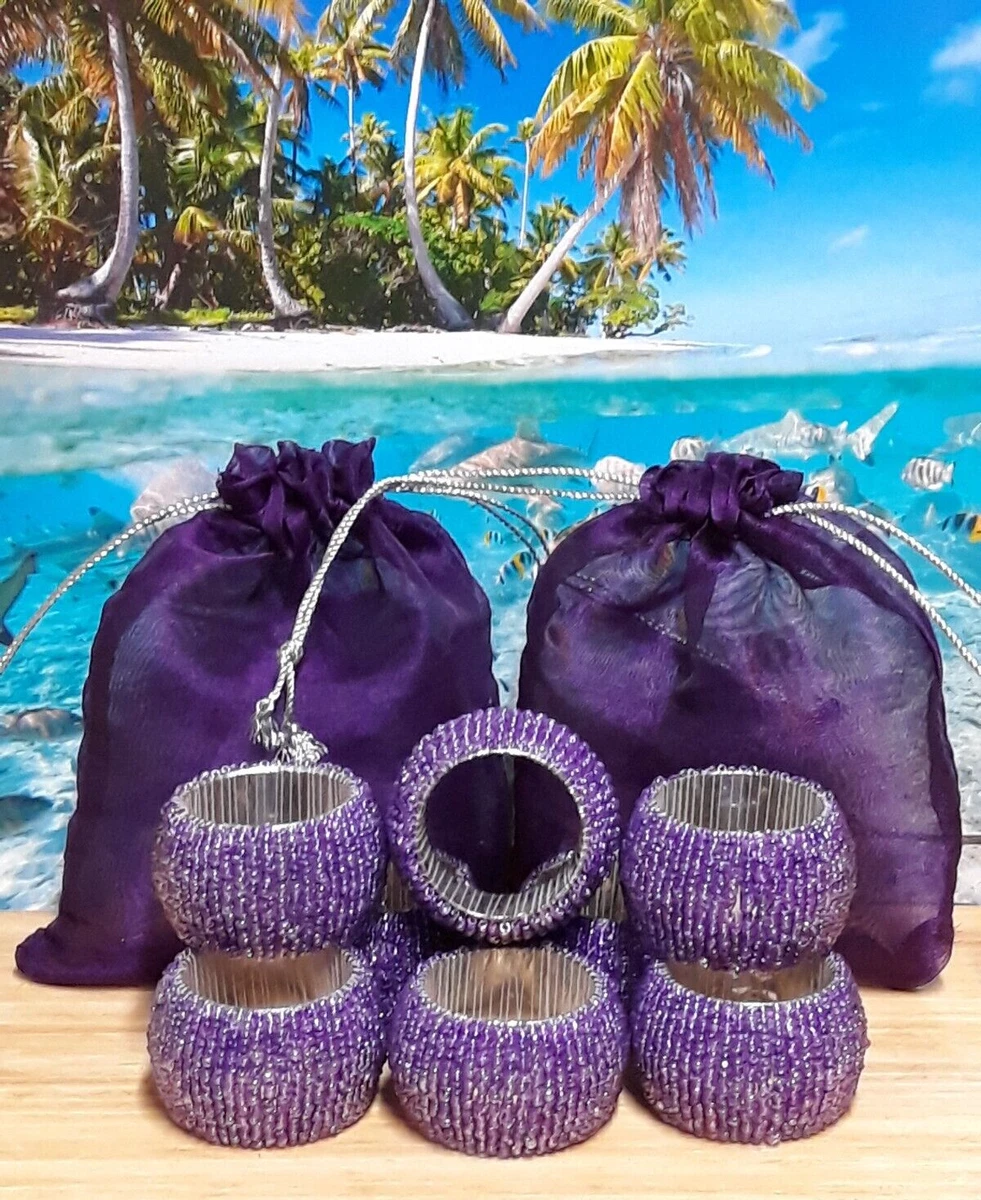 Purple Glass Seed Bead Boho Napkin Rings Set 0f 8 eBay