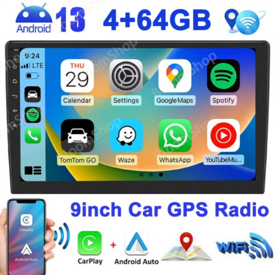 9'' Car Stereo Radio 4+64GB Android Carplay FM GPS Navi WiFi USB MP5 Player 2DIN
