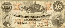 1861 $10 CSA T23 *Reproduction* Civil War Currency John E. Ward Pictured