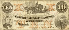 1861 $10 CSA T23 *Reproduction* Civil War Currency John E. Ward Pictured