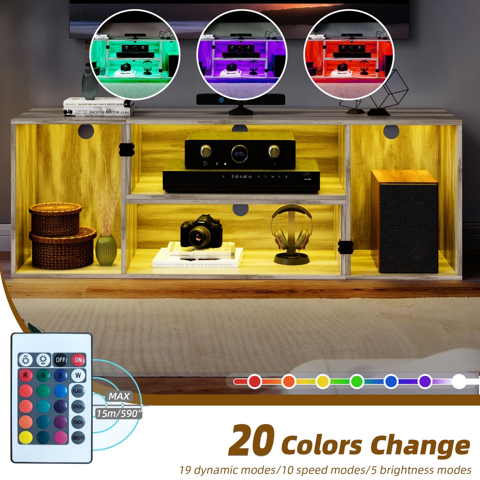 Modern L-Shape TV Stand With LED Lights - Fits 65/70/75 Inch TVs, 6 Shelves, White