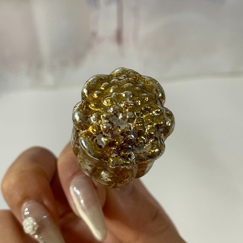 Vintage Glass Tiny ROSE Flower Embossed Gold Small Christmas Ornament Japan - Picture 6 of 7