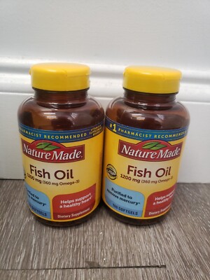 (2) Nature Made Burp-Less Omega-3 From Fish Oil 1200mg, 100 Softgels (200 Total)