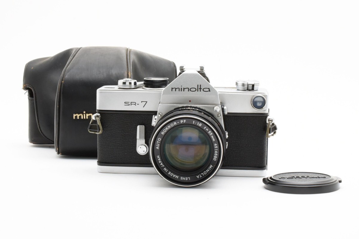 ★minoltaミノルタ SR-7 MINOLTA AUTO ROKKOR-PF Minolta SR-7 Sliver Camera AUTO Rokkor-PF 55mm F1.8 w/Case