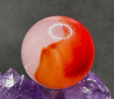 LARGE Vintage Akro Agate ADE-TYPE Marble Red Half-Corkscrew - 1.01'' WET SHOOTER!