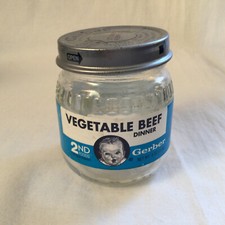 Vintage 1990's Gerber 2nd Glass Baby Food Jar With Label Vegetable Beef Dinner