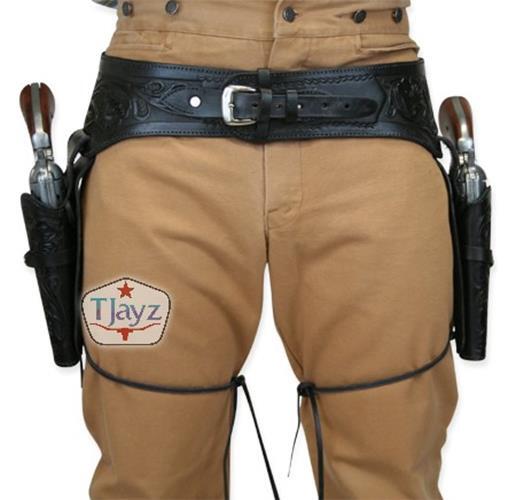 TJAYZ DUAL 22 Tooled Holster Gun Belt Drop Loop LEATHER