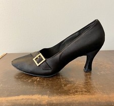 Very Fine Dance Shoes Black Satin Pumps Ballroom Heel 8.5M