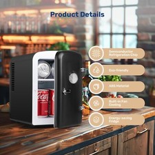 Portable Mini Fridge 4L/6 Can Small Refrigerator for Bedroom Office Car Black