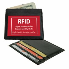 Set of 4 BLACK Genuine Leather Thin Wallet Credit Card ID Holder .