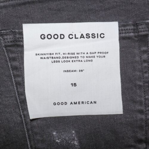 GC625T Good American Classic Ripped High Waist Straight Leg Jeans Black Size 15 - Picture 3 of 6