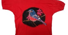 80s RED Top T-Shirt Blue Bird Clovelly NEW WAVE Size M Cotton Shoulder Pads