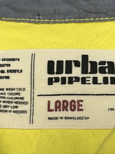 Urban Pipeline Button Down Shirt Men Large Yellow Contrast Cuff Business Casual - Picture 12 of 21