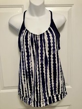 ATHLETA Underwire Tankini Swimsuit Top Size 36 B/C Navy Blue White