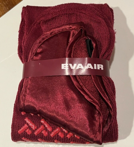 Eva Air Airlines Unused Red Laurel/Business Class Socks & Eye Sleep Mask - Picture 1 of 2
