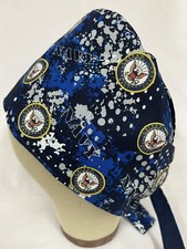 Men/Women Surgical Scrub Cap Lined Navy Abstract Pattern