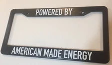 Electric Car "EV" License Plate Frame, "Powered By American Made Energy", Black