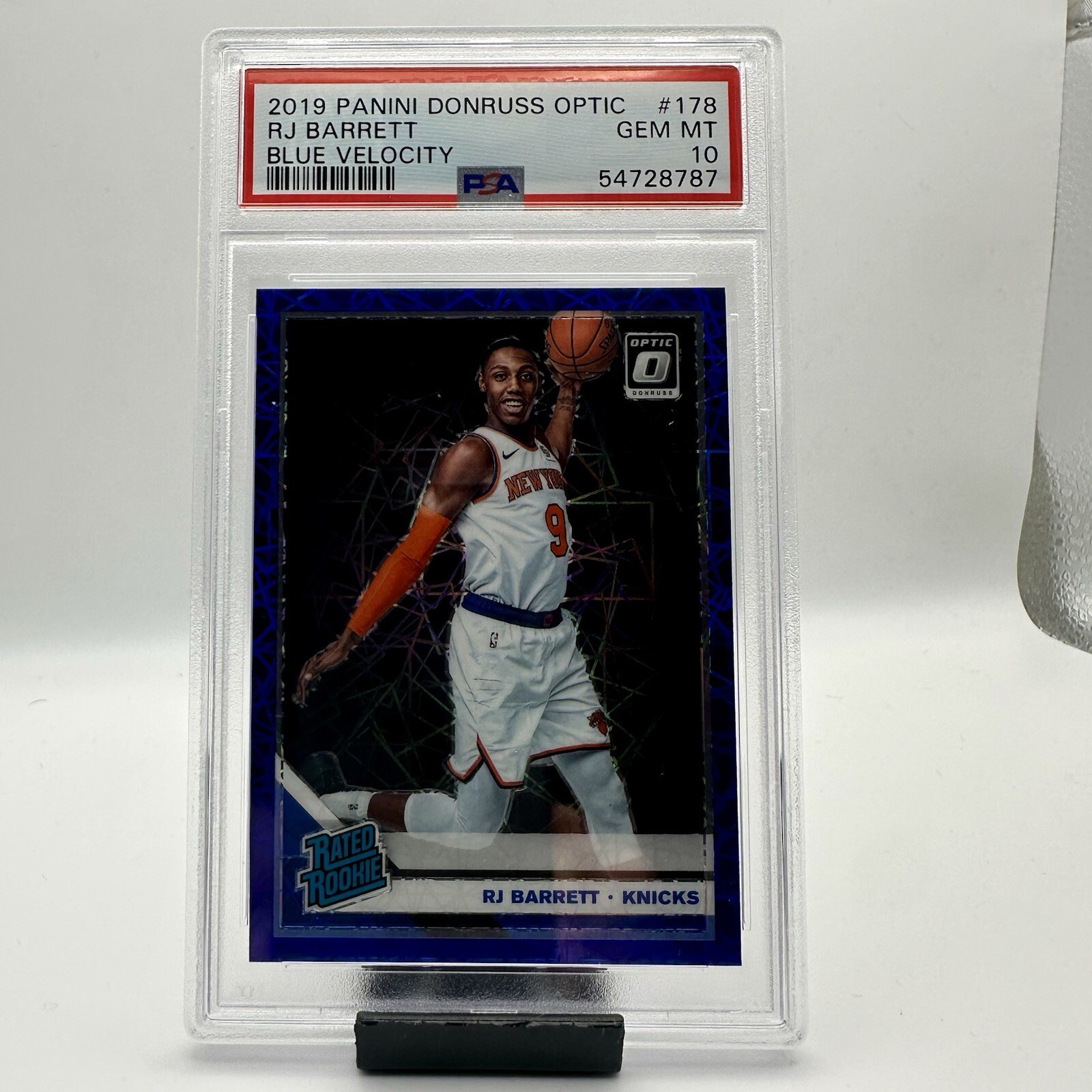 2019-20 Donruss Optic RJ Barrett Blue Velocity Prizm Rated Rookie RC #178 PSA 10