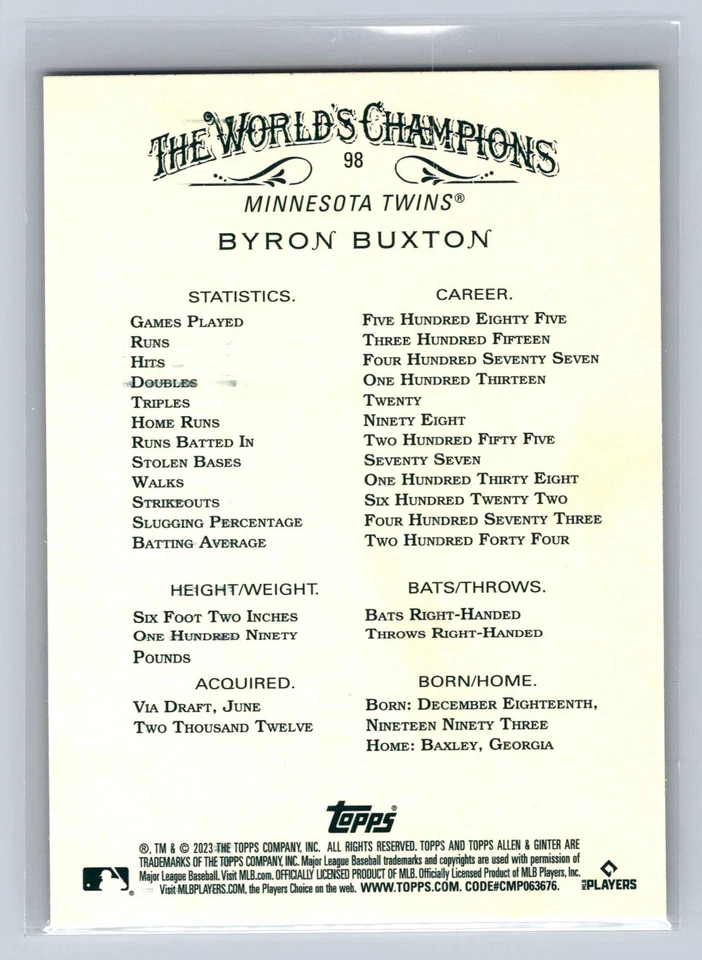 2023 Topps Allen & Ginter Byron Buxton #98 Hot Box Silver Portrait - Image 2 of 2