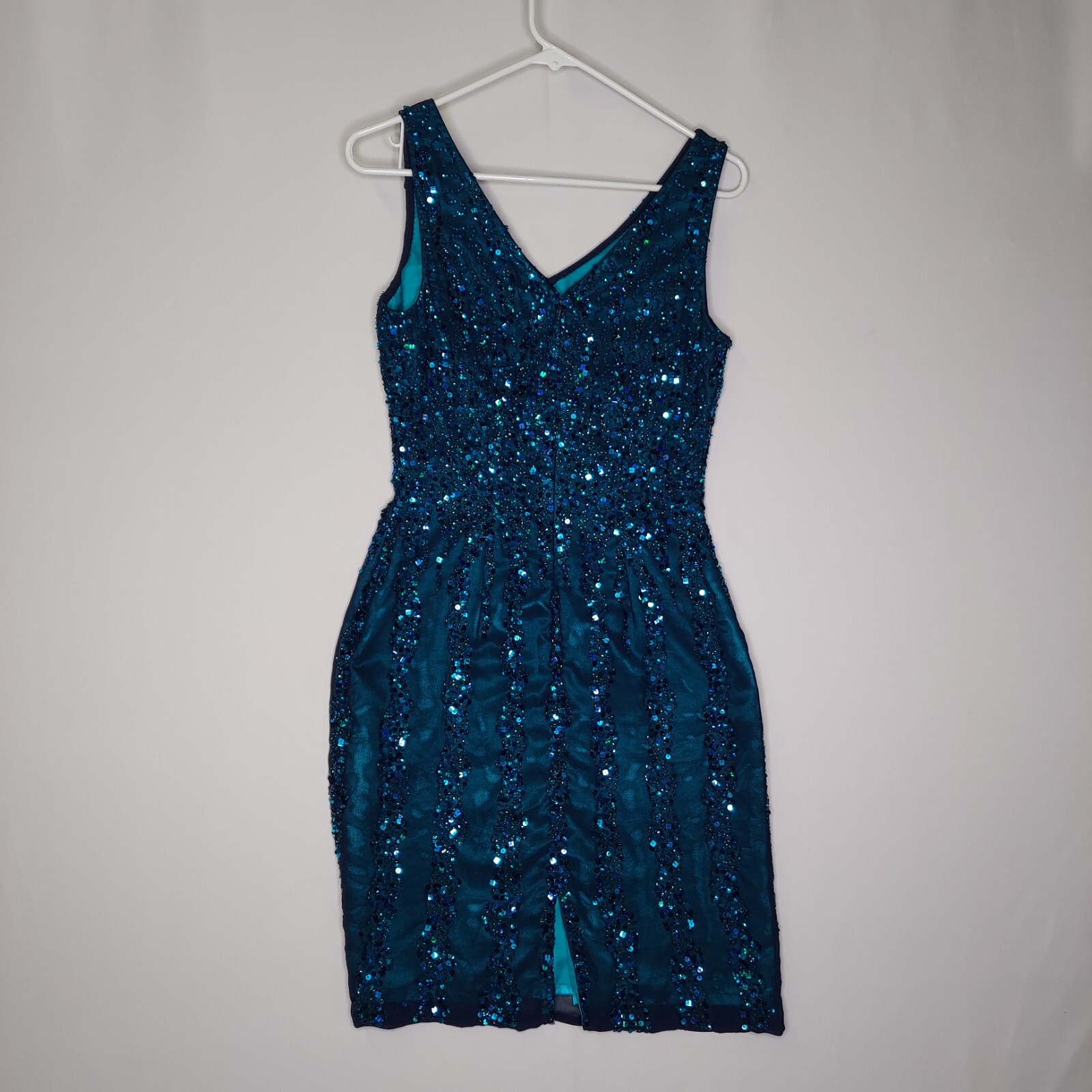Shail K Vtg Sequin Dress Jacket Set Womens 6 Teal A-Line Chiffon Bolero Party image 4