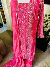 Pakistani Three Piece Shalwar Kameez. Balochi Hand Work Sheesha Embroidery.