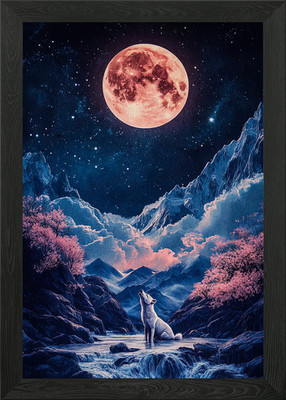 Wolf heulender Mond Gerahmtes Wandbild Poster Leinwanddruck Bild