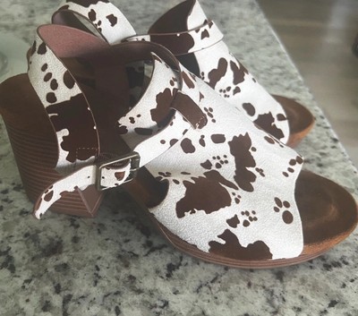 Pierre Dumas Wedge Platform Slingback Sandals Cowhide Brown Faux Leather Sz 8.5