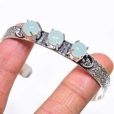 Aqua Chalcedony Gemstone 925 Sterling Silver Adjustable Cuff Bracelet For Gift