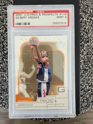 #ad 2001 02 Upper Deck Pros amp; Prospects Gilbert Arenas #118 RC 1750 PSA 9 Mint $50.00