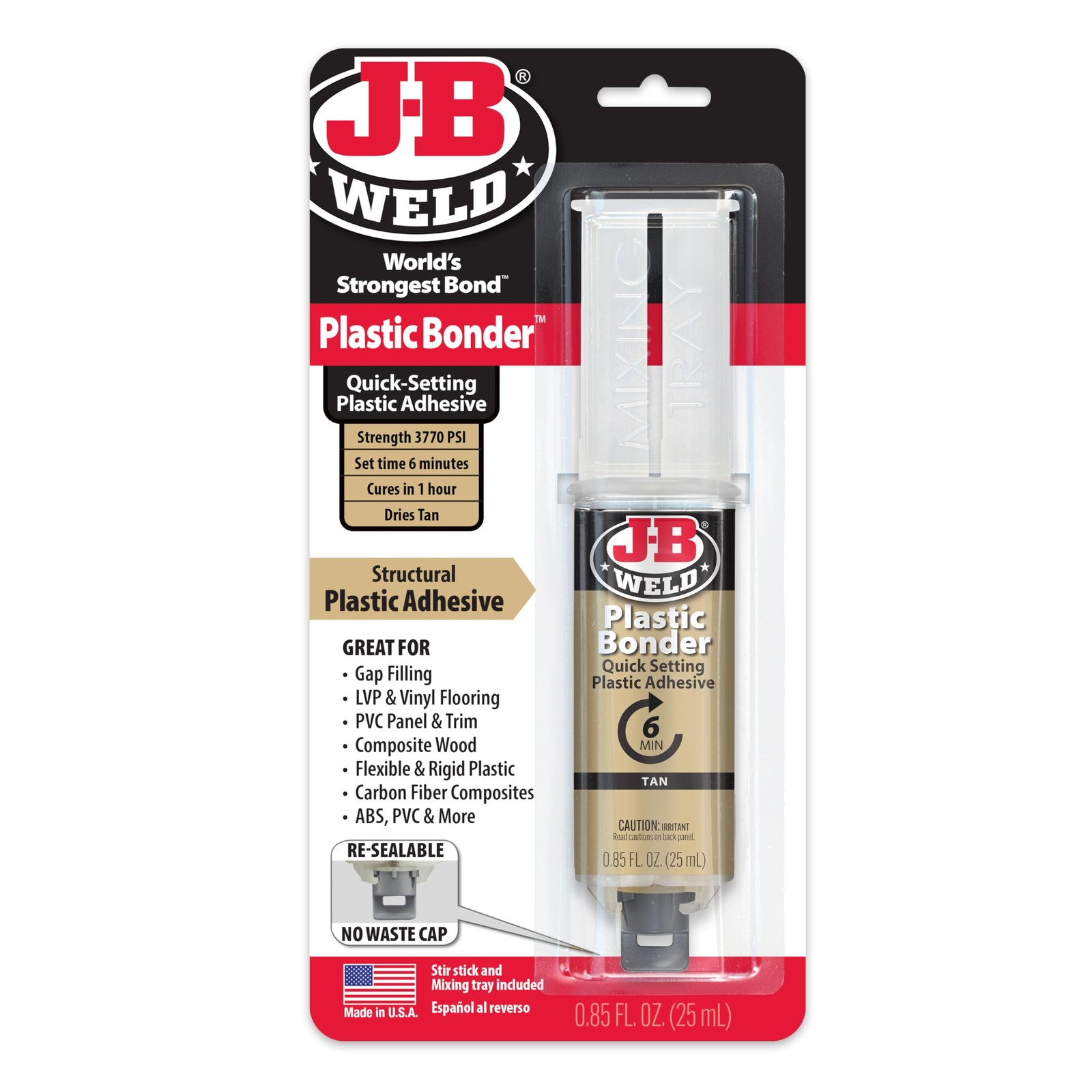 J-B Weld 50133 Plastic Bonder Structural Adhesive Syringe 25ml - 1 Pack, Tan
