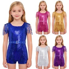 Kids Girls Dancewear Sequins Leotard Dance Bodysuit Party Jumpsuit Costume