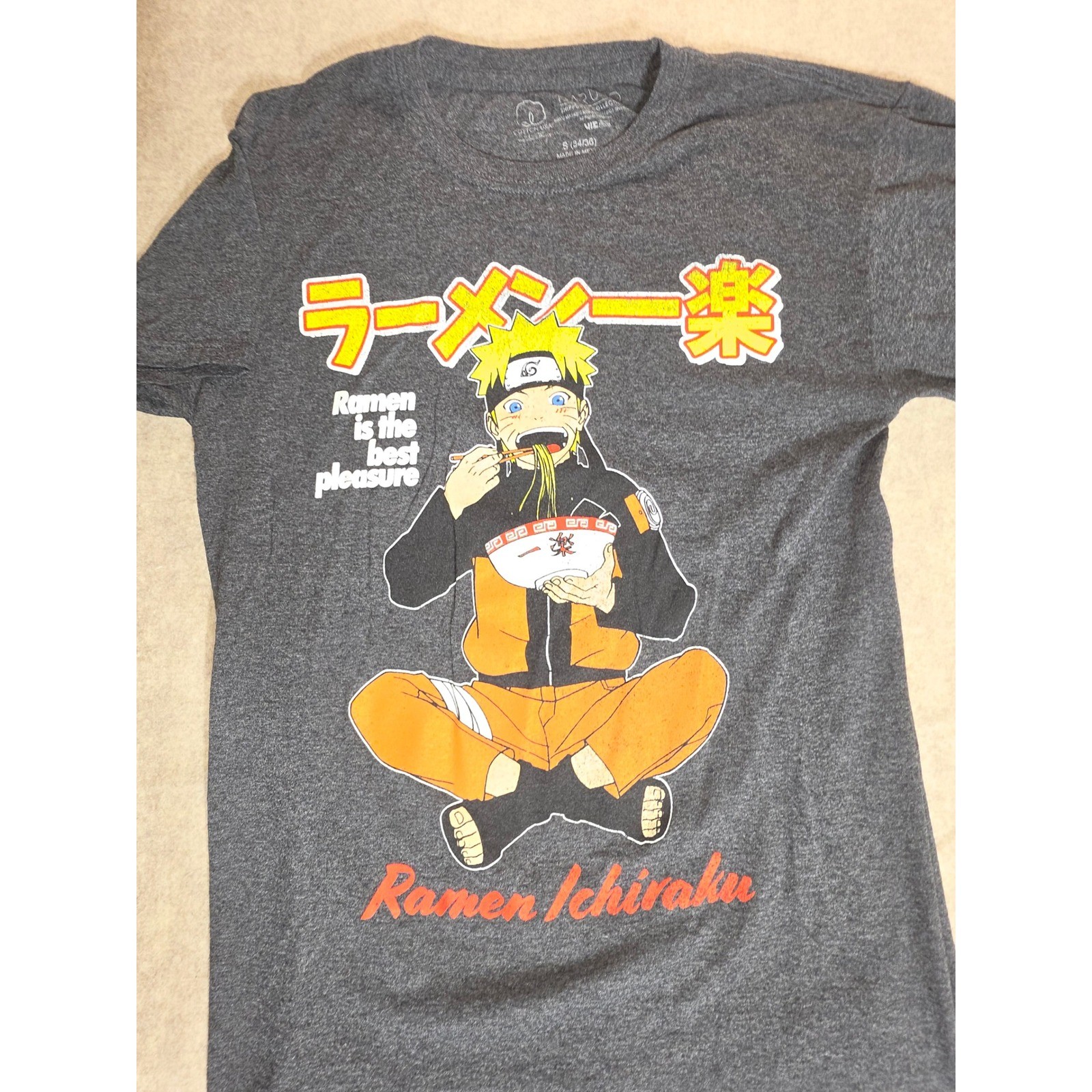 Naruto Shippuden Ramen Ichiraku Graphic T-Shirt Mens Small Charcoal Grey Anime